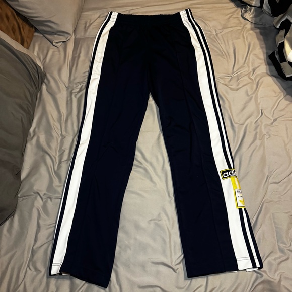 Adidas Three Stripe Side Button Athletic Pants Navy Medium - Picture 2 of 4